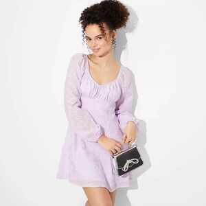 Wild Fable Lavender Textured Floral Jacquard Ruched Bust Low Back Mini Dress